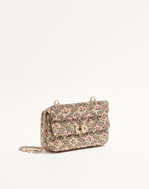 Valentino Garavani - Valentino Garavani Rockstud Spike Small Bag In Papier Floral Jacquard Fabric - Gold/multicolour - Woman - Shoulder Bags